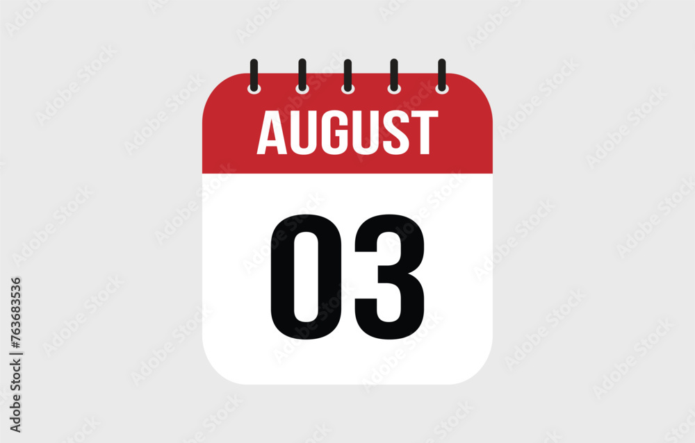3 August Calendar. August Calendar Vector Illustration. 3 August Calendar. August Calendar Vector Illustration.