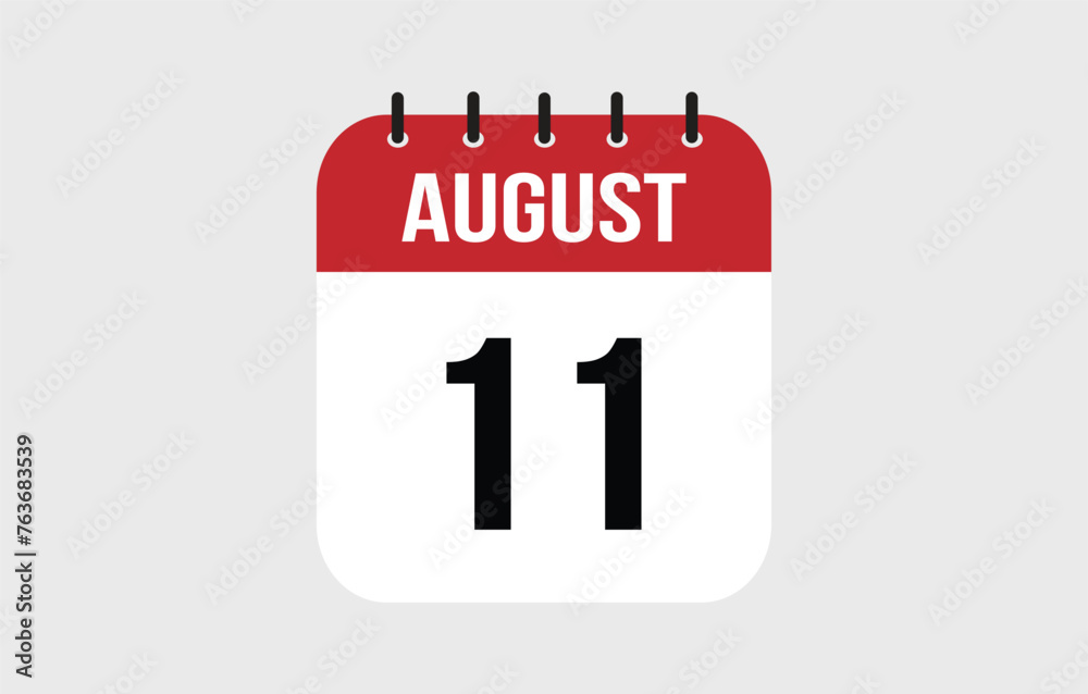 11 August Calendar. August Calendar Vector Illustration. 11 August Calendar. August Calendar Vector Illustration.