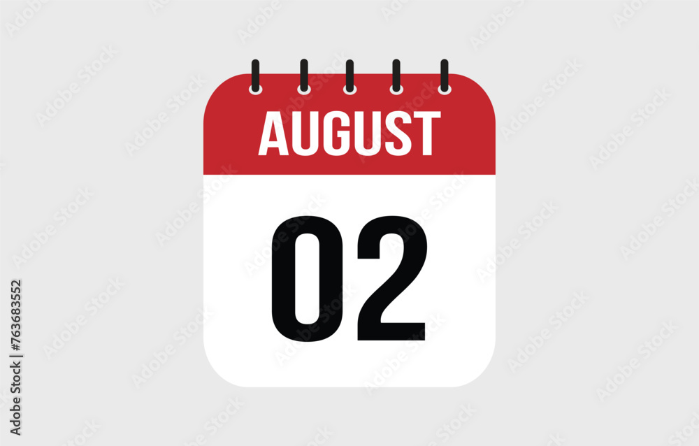 2 August Calendar. August Calendar Vector Illustration. 2 August Calendar. August Calendar Vector Illustration.