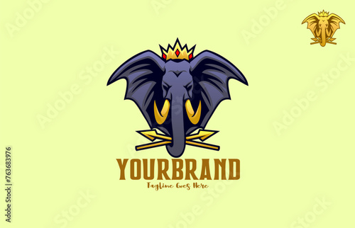 Elephant Mascot Logo design. The Great Elephant King logo design.  usable for brand, company and esport team logo design