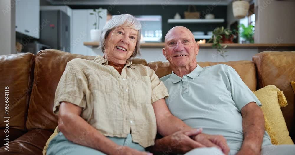 Happy, face and senior couple on sofa in living room relaxing and bonding together at home. Smile, love and portrait of elderly woman and man in retirement resting in lounge at modern house. Happy, face and senior couple on sofa in living room relaxing and bonding together at home. Smile, love and portrait of elderly woman and man in retirement resting in lounge at modern house.
