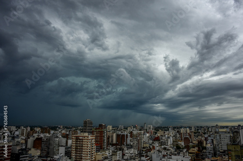 storm clouds moving into the city of Buenos Aires, Argentina, during summer of el nino year 2024