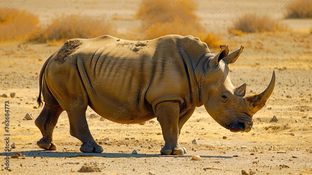 Fototapeta premium A rhino standing in the dessert