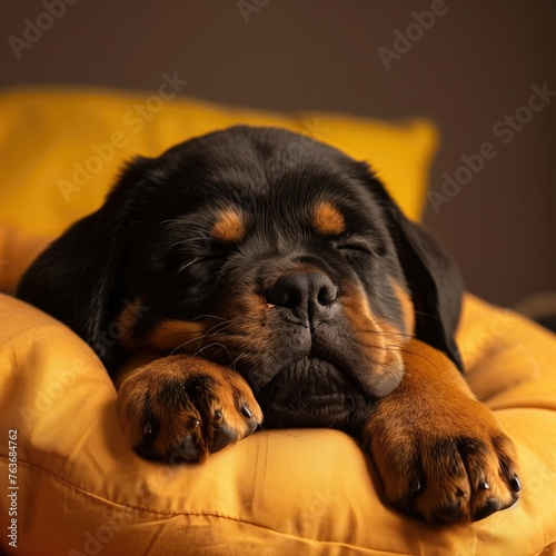 Sweet Dreams: Captivating Image of a Cute Rotweiler Puppy Sleeping on a Pillow