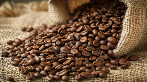 A bag of coffee beans is spilling out from sack