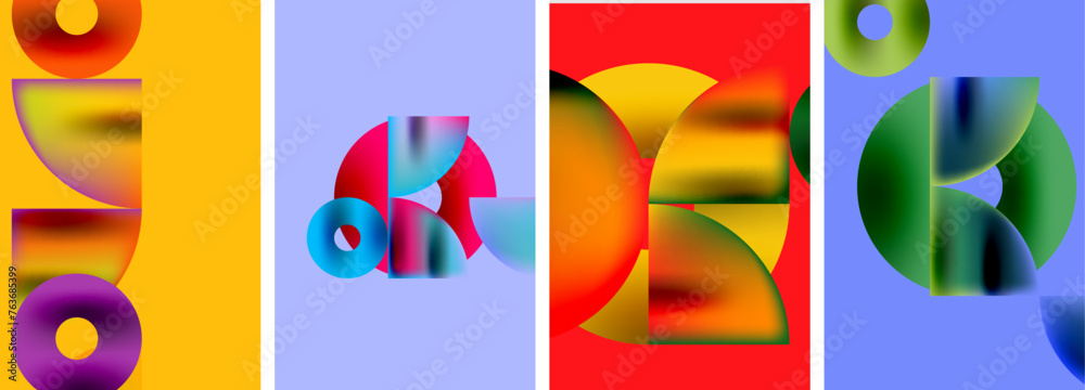 Set of colorful posters with round geometric elements and circles. Vector illustration For Wallpaper, Banner, Background, Card, Book Illustration Set of colorful posters with round geometric elements and circles. Vector illustration For Wallpaper, Banner, Background, Card, Book Illustration