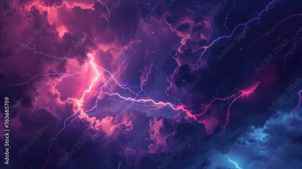 Lightning against a stormy sky, conveying intensity and power in digital designs. - obrazy, fototapety, plakaty 