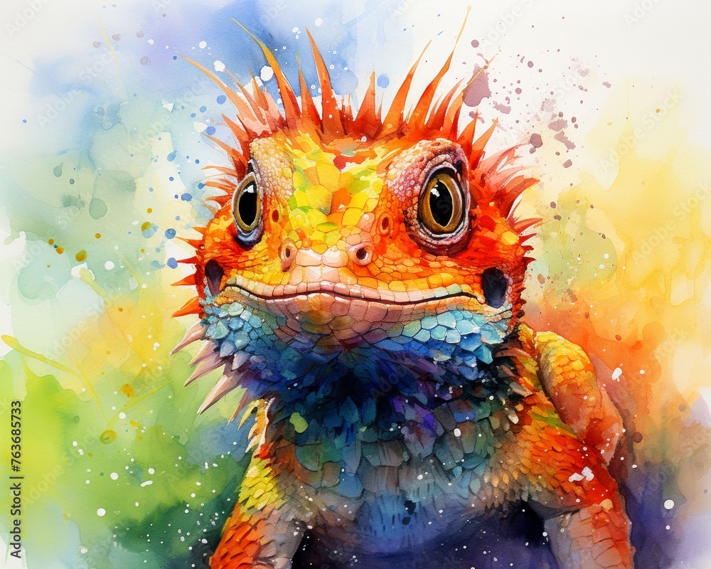 Lizard, water color, drawing, vibrant color, cute