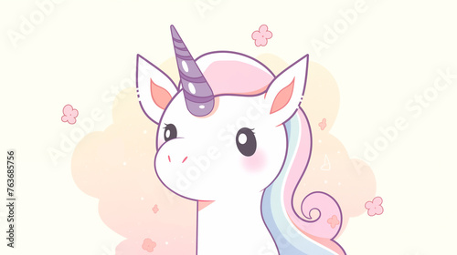 Hand drawn cartoon cute unicorn illustration