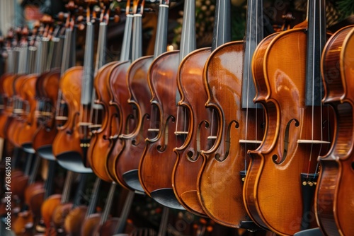 Captivating Display of Exquisite Violin Instruments with Strings photo