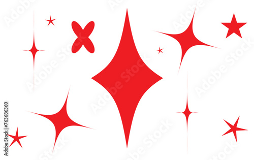 Set of vector starburst, sunburst badges. Nine different color. Simple flat style Vintage labels. Design elements. red Colored stickers