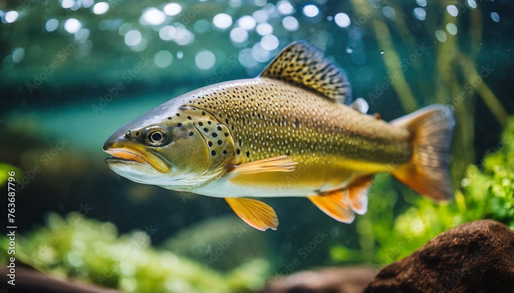 The Brown trout (Salmo trutta fario) in the aquarium The Brown trout (Salmo trutta fario) in the aquarium