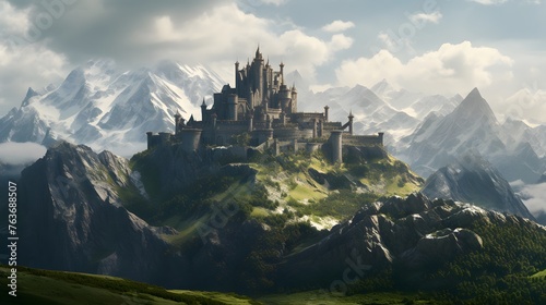 A remote mountain citadel standing sentinel against the backdrop of the majestic Alps, its weathered stone walls and imposing towers a testament to the indomitable spirit of its inhabitants, who have 