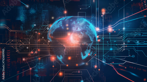 Globalization Artificial intelligence (AI) digital world smart futuristic interface technology background, Vector Illustration.