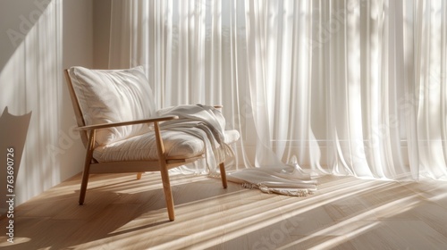 Mockup of transparent shadow overlay effect. Modern living room bathed in soft natural light.