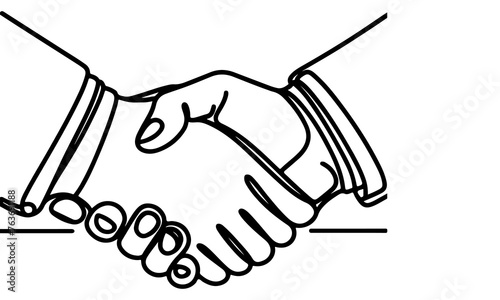 one continuous black line drawing closeup businessmen handshake outline doodle vector illustration on white background