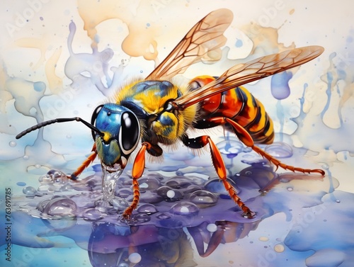 Wasp, water color, drawing, vibrant color, cute