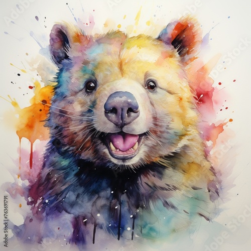 Wombat, water color, drawing, vibrant color, cute