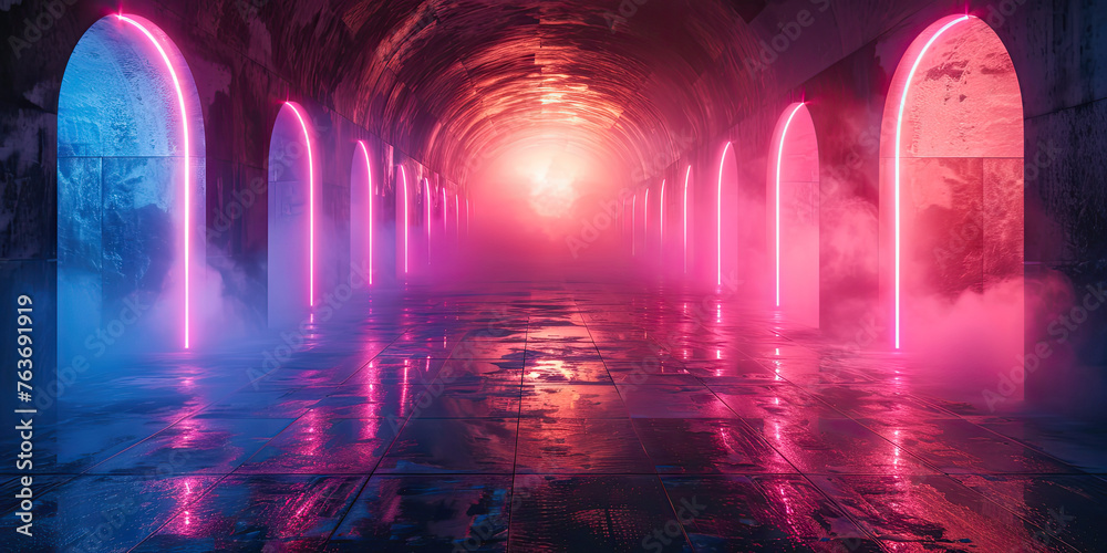 Pink and blue lights. Created with Ai