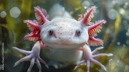 A mesmerizing gaze from an axolotl's inquisitive eyes reveals the enchanting allure and remarkable regenerative nature of this water dweller.