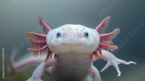 Capturing the enigmatic allure of an axolotl's gaze, revealing the mystery and charm of this remarkable aquatic being.