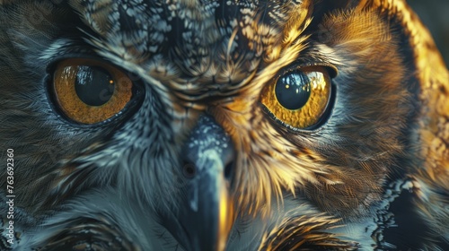 In the dim light of twilight, the owl's eyes reveal a profound depth and timeless wisdom in their gaze.