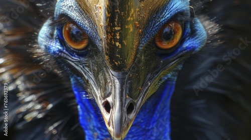 Capturing the fierce gaze of a cassowary, revealing the untamed essence and ancient allure of this enigmatic creature. © Kanisorn