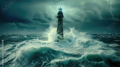 Majestic Lighthouse Standing Strong Amidst the Vast Ocean © ISK PRODUCTION