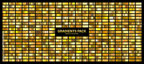 Golden glossy gradient, gold metal foil texture. Color swatch set. Collection of high quality gradients. Shiny metallic background. Design element. Vector illustration