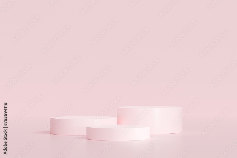 3d Abstract pink room with realistic pink cylinder pedestal podium set and leaf shadow overlay. Minimal design scene for stage product display presentation. Geometric platform. 3D render illustration. 3d Abstract pink room with realistic pink cylinder pedestal podium set and leaf shadow overlay. Minimal design scene for stage product display presentation. Geometric platform. 3D render illustration.