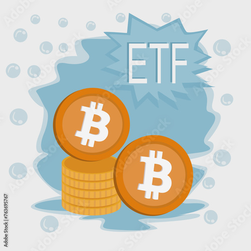 Bitcoin coin  and ETF text , Concept Entering the Digital Money Fund.