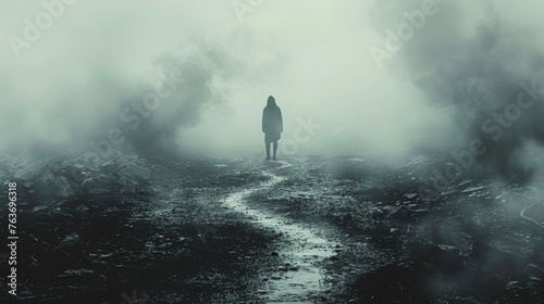 A silhouetted figure standing at a crossroads torn between the paths of good and evil symbolizing the inner conflict of morality and temptation. © Justlight