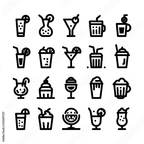 Set of drinks icons in modern line style