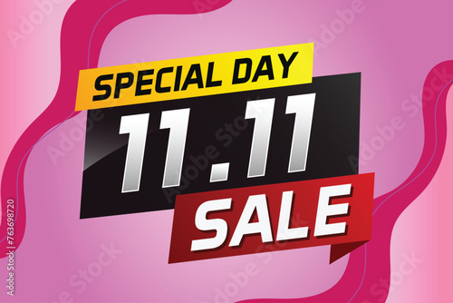 11.11 Special day sale word concept vector illustration with ribbon and 3d style for use landing page, template, ui, web, mobile app, poster, banner, flyer, background, gift card, coupon

