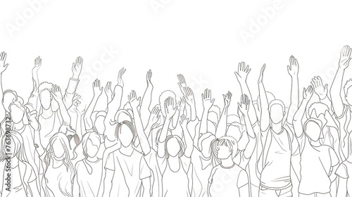 Continuous one-line vector drawing of a group of applauding people in a cheerful atmosphere.