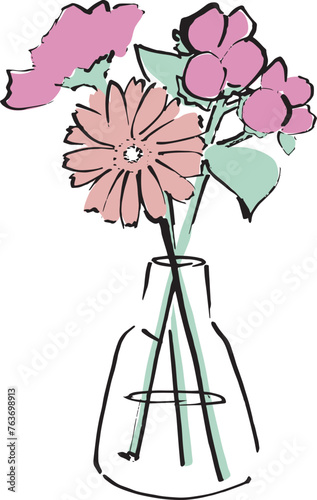 花瓶と花の手描きイラスト