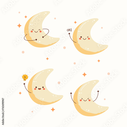 Cute putri salju cookies character vector set illustration