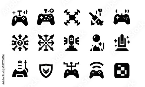 An icon set featuring black and white video game controllers.