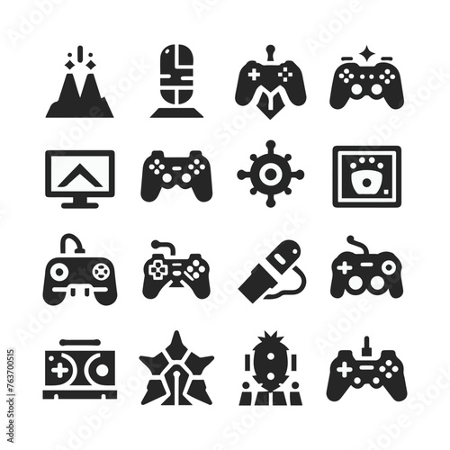An icon set featuring black and white video game controllers.