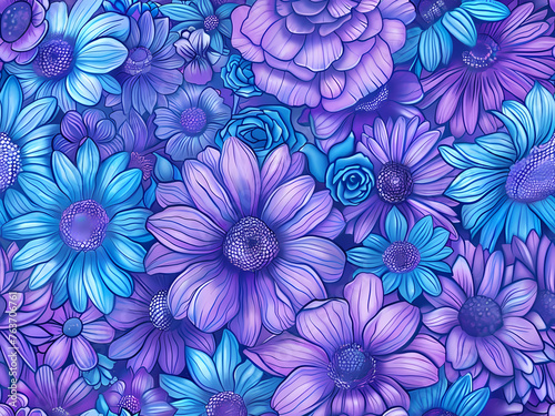 AI-Generated Image  Lush Floral Pattern in Vibrant Shades of Purple and Blue