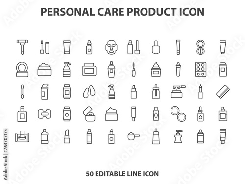 Personal care products set for face or body skin and hair hygiene vector illustration. Cartoon cosmetic items, makeup and grooming tools, towels isolated on white. Beauty, home bathroom concept
