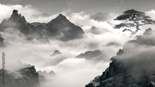 Majestic Japanese Mountain Landscape With Ninjas Generative AI