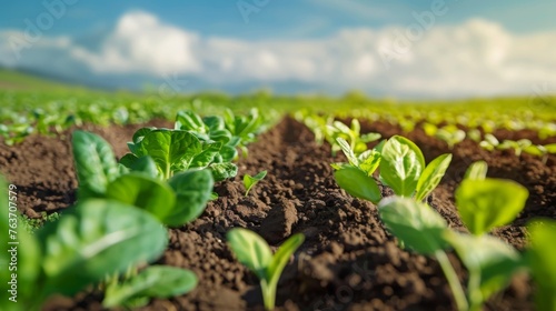 Lush Green Plants in Field Under Blue Sky