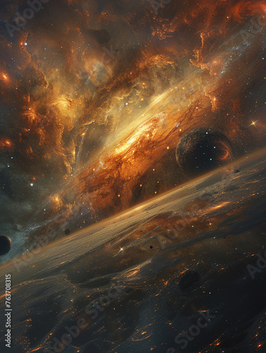 , journeying through vast nebulae and vibrant planetary systems, in a 3D render, under the glow of ethereal spotlighting