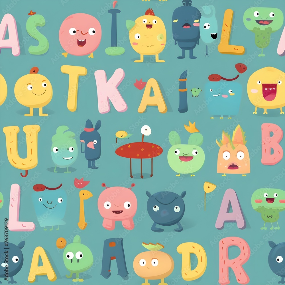 Naklejka premium Seamless pattern of cute alphabets,cartoon