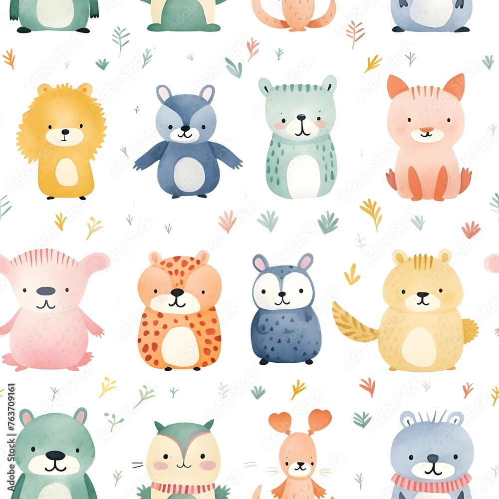 Seamless pattern of Baby Animals lovable pattern seamless watercolor Seamless pattern of Baby Animals lovable pattern seamless watercolor