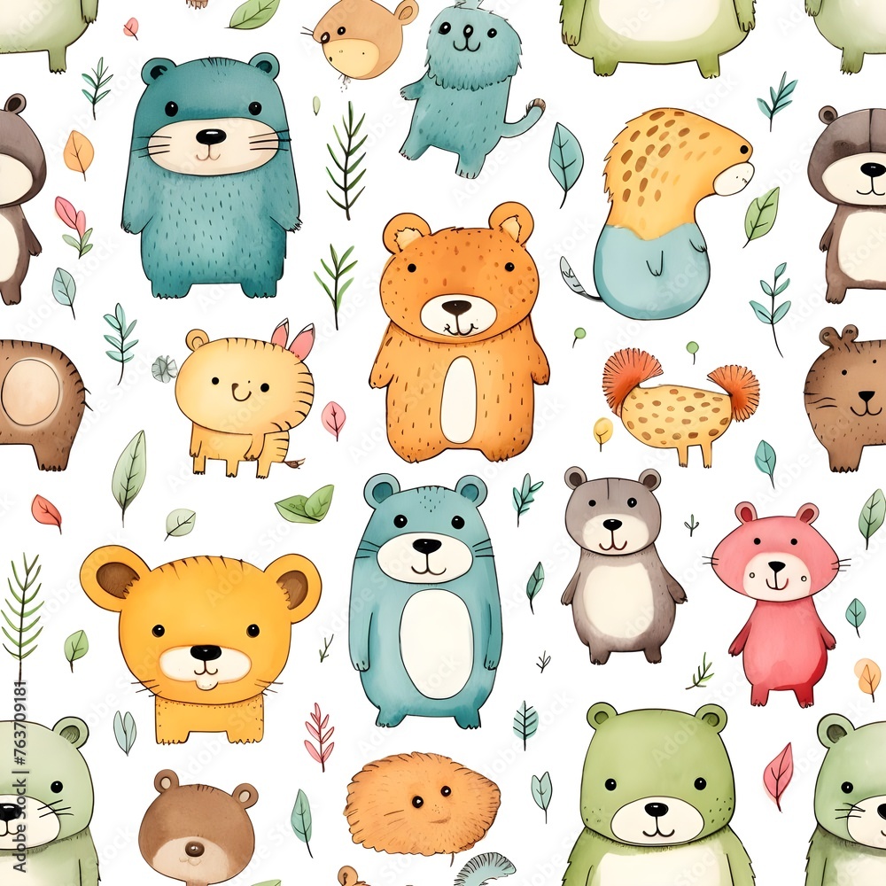 Obraz premium Seamless pattern of Baby Animals lovable pattern seamless watercolor
