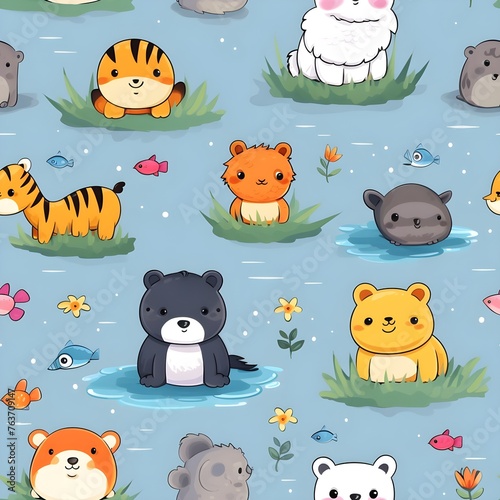 Seamless pattern of Baby Animals lovable pattern seamless watercolor