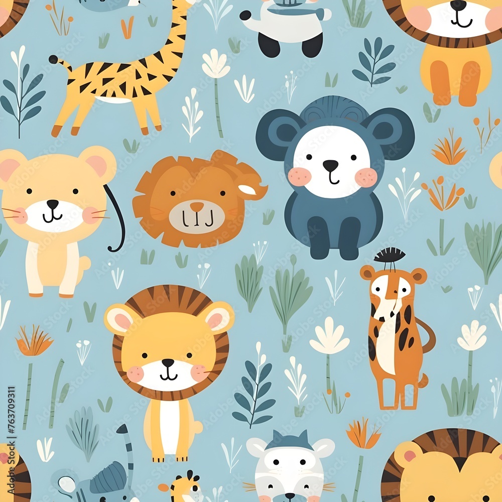 Seamless pattern of Baby Animals lovable pattern seamless watercolor Seamless pattern of Baby Animals lovable pattern seamless watercolor