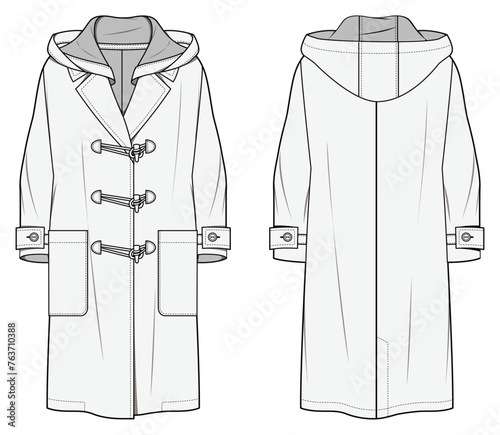 Women's,Coat,Fashion Flat Sketch Vector Illustration, CAD, Technical Drawing, Flat Drawing, Template, Mockup.